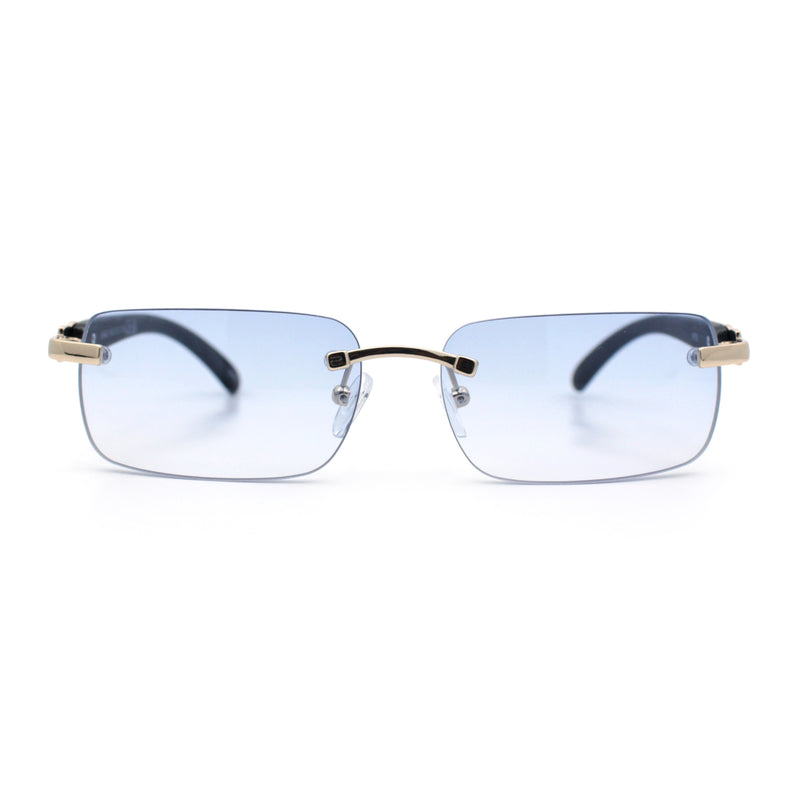 Rimless Luxury Narrow Rectangle Woodbuff Arm Fashion Sunglasses