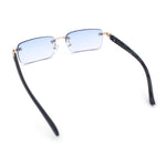 Rimless Luxury Narrow Rectangle Woodbuff Arm Fashion Sunglasses