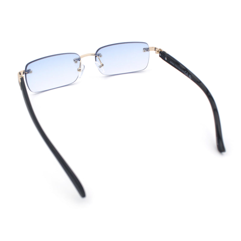 Rimless Luxury Narrow Rectangle Woodbuff Arm Fashion Sunglasses