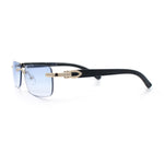 Rimless Luxury Narrow Rectangle Woodbuff Arm Fashion Sunglasses