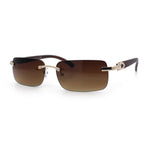 Rimless Luxury Narrow Rectangle Woodbuff Arm Fashion Sunglasses