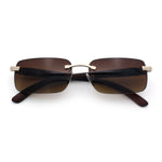 Rimless Luxury Narrow Rectangle Woodbuff Arm Fashion Sunglasses