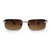 Rimless Luxury Narrow Rectangle Woodbuff Arm Fashion Sunglasses