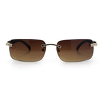 Rimless Luxury Narrow Rectangle Woodbuff Arm Fashion Sunglasses