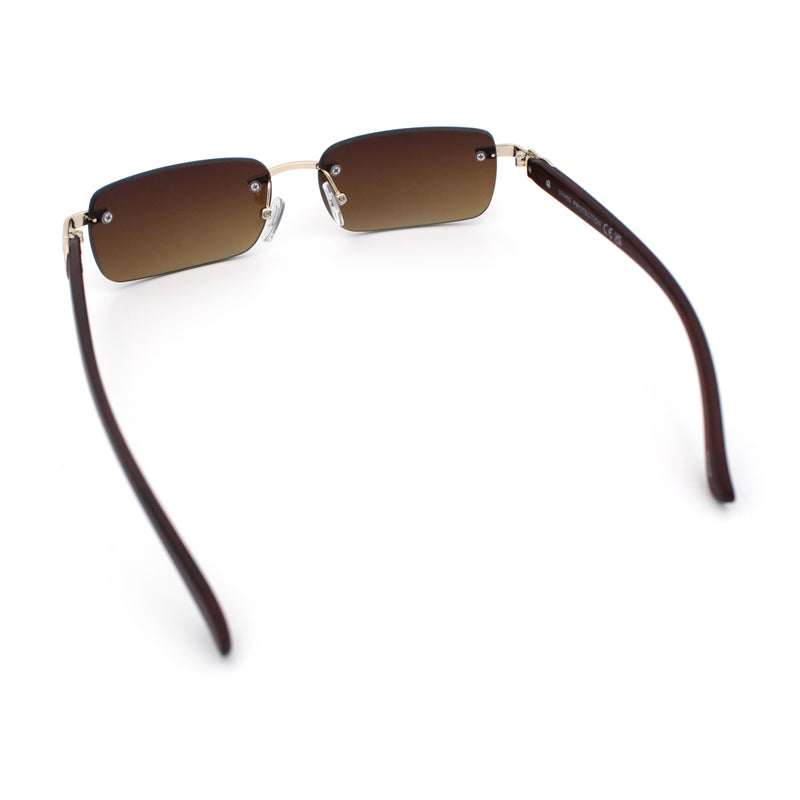 Rimless Luxury Narrow Rectangle Woodbuff Arm Fashion Sunglasses