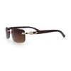 Rimless Luxury Narrow Rectangle Woodbuff Arm Fashion Sunglasses