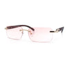 Rimless Luxury Narrow Rectangle Woodbuff Arm Fashion Sunglasses