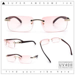 Rimless Luxury Narrow Rectangle Woodbuff Arm Fashion Sunglasses