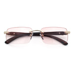 Rimless Luxury Narrow Rectangle Woodbuff Arm Fashion Sunglasses
