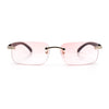 Rimless Luxury Narrow Rectangle Woodbuff Arm Fashion Sunglasses