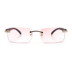 Rimless Luxury Narrow Rectangle Woodbuff Arm Fashion Sunglasses