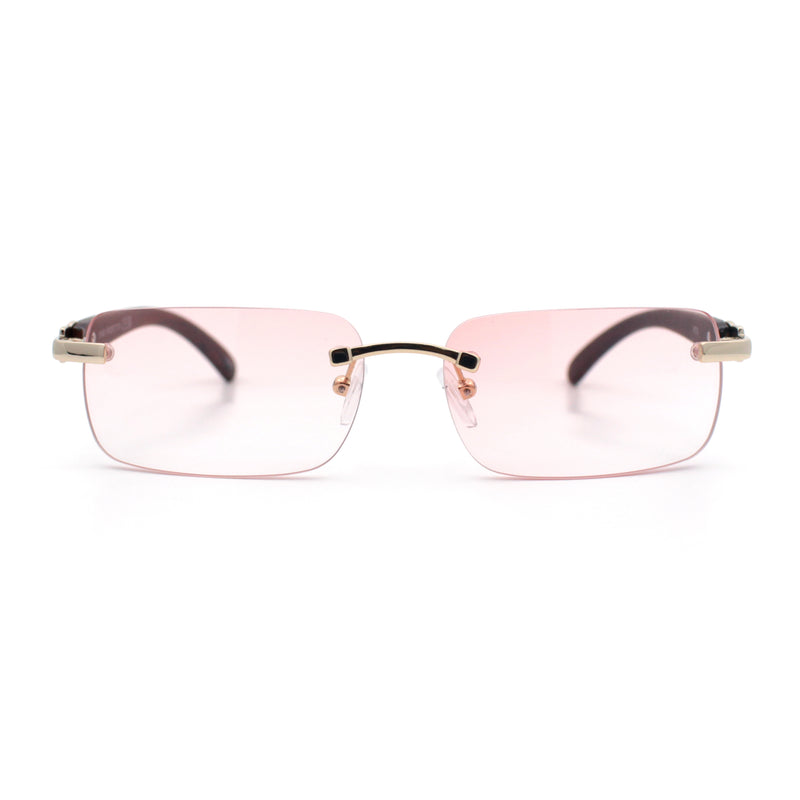 Rimless Luxury Narrow Rectangle Woodbuff Arm Fashion Sunglasses