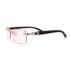 Rimless Luxury Narrow Rectangle Woodbuff Arm Fashion Sunglasses