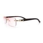 Rimless Luxury Narrow Rectangle Woodbuff Arm Fashion Sunglasses
