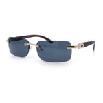 Rimless Luxury Narrow Rectangle Woodbuff Arm Fashion Sunglasses