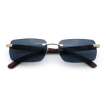 Rimless Luxury Narrow Rectangle Woodbuff Arm Fashion Sunglasses