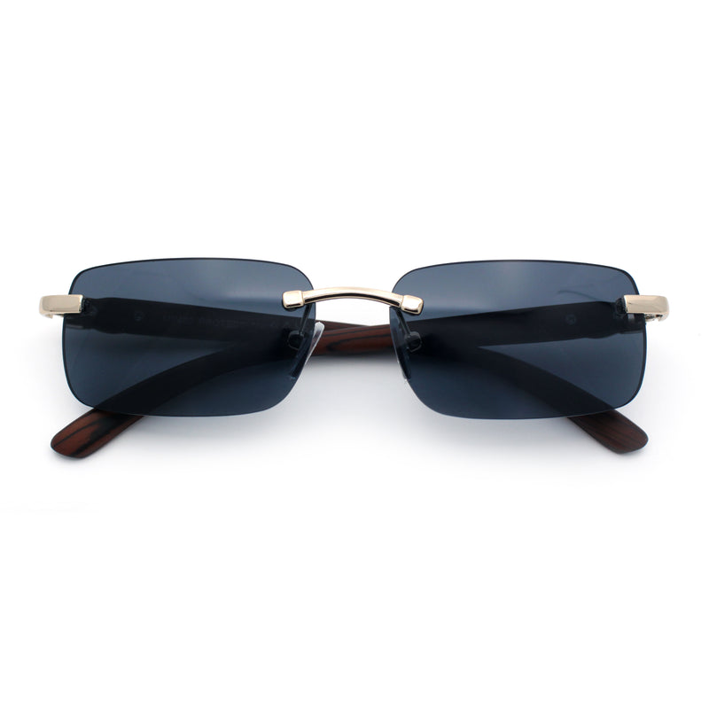 Rimless Luxury Narrow Rectangle Woodbuff Arm Fashion Sunglasses