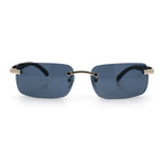 Rimless Luxury Narrow Rectangle Woodbuff Arm Fashion Sunglasses