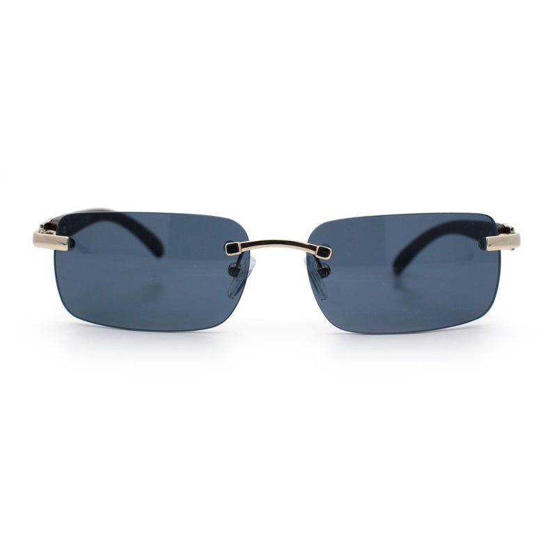 Rimless Luxury Narrow Rectangle Woodbuff Arm Fashion Sunglasses