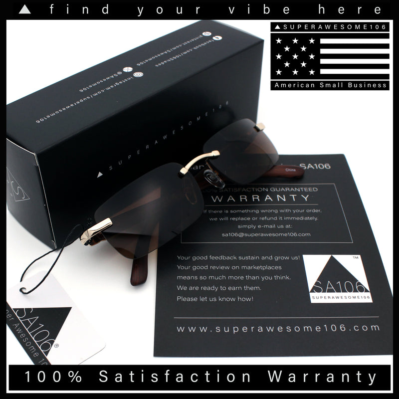Rimless Luxury Narrow Rectangle Woodbuff Arm Fashion Sunglasses