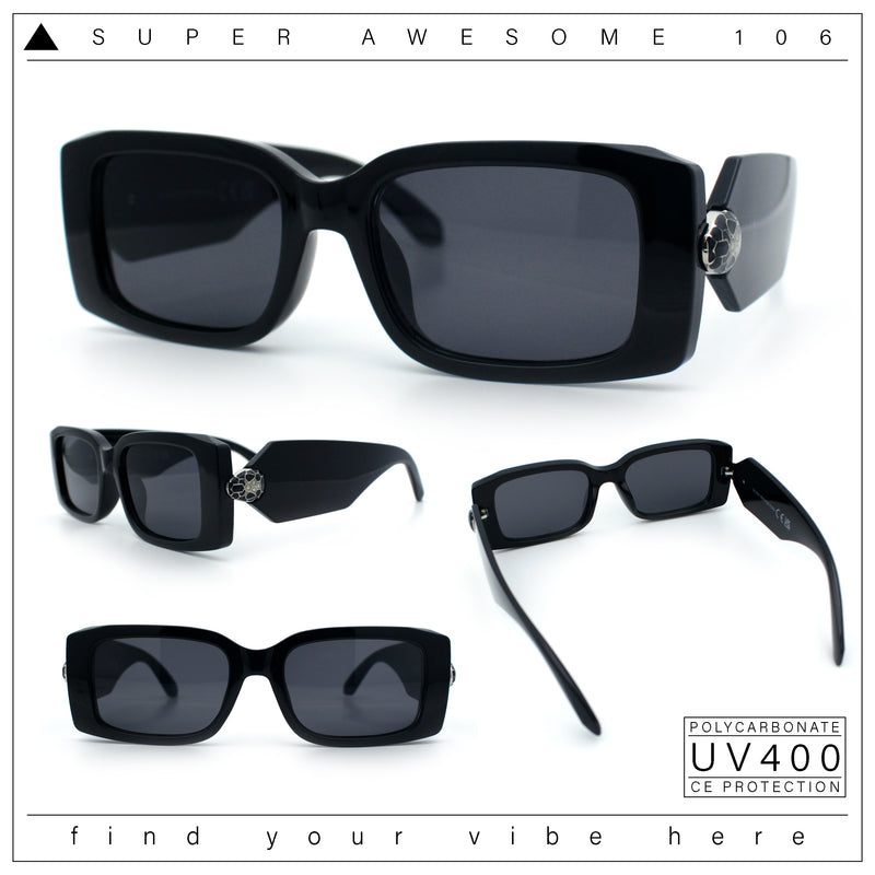 Womens Luxury Narrow Rectangle Designer Plastic Thick Arm Sunglasses