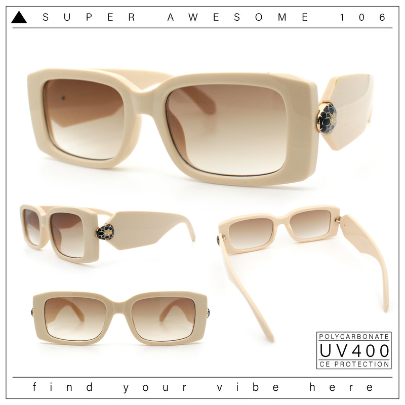 Womens Luxury Narrow Rectangle Designer Plastic Thick Arm Sunglasses