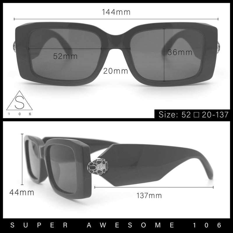 Womens Luxury Narrow Rectangle Designer Plastic Thick Arm Sunglasses