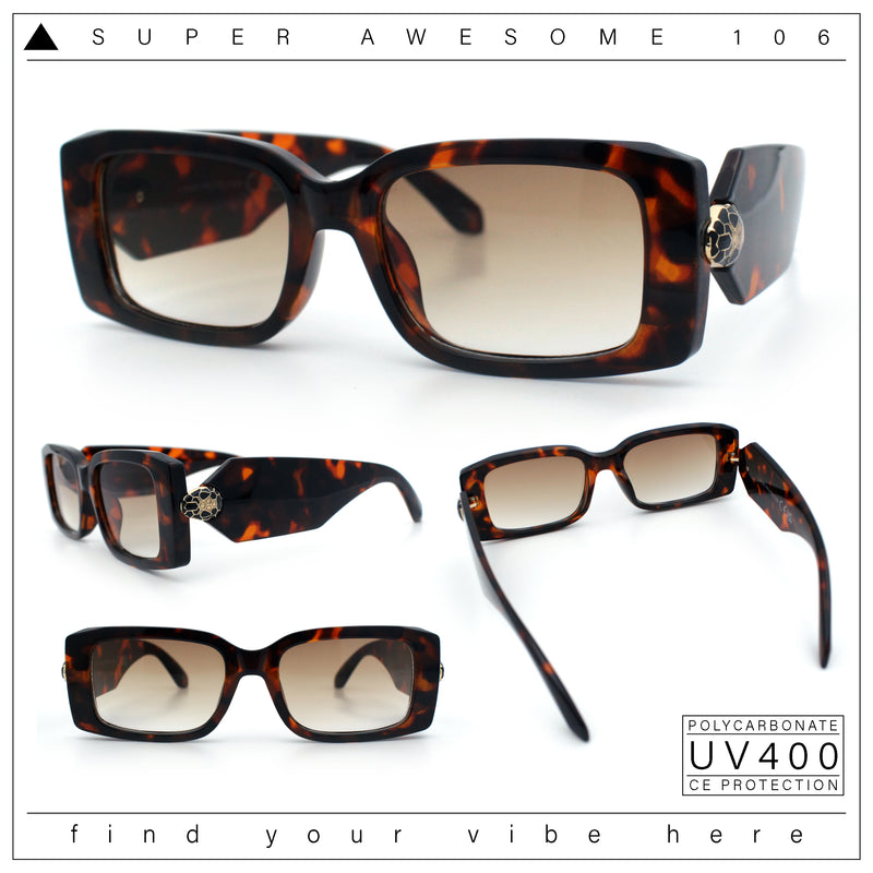 Womens Luxury Narrow Rectangle Designer Plastic Thick Arm Sunglasses