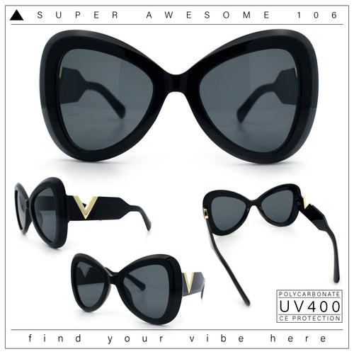 Womens Large Mod Thick Plastic Bow Tie Butterfly Chic Fashion Sunglasses