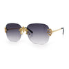 Womens Crucifix Cross Bling Rimless Rectangular Metal Frame Sunglasses
