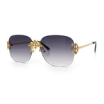 Womens Crucifix Cross Bling Rimless Rectangular Metal Frame Sunglasses