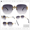 Womens Crucifix Cross Bling Rimless Rectangular Metal Frame Sunglasses