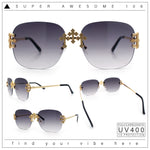 Womens Crucifix Cross Bling Rimless Rectangular Metal Frame Sunglasses