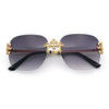 Womens Crucifix Cross Bling Rimless Rectangular Metal Frame Sunglasses