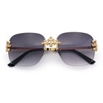 Womens Crucifix Cross Bling Rimless Rectangular Metal Frame Sunglasses