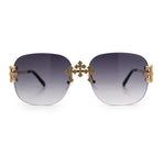 Womens Crucifix Cross Bling Rimless Rectangular Metal Frame Sunglasses