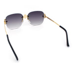 Womens Crucifix Cross Bling Rimless Rectangular Metal Frame Sunglasses