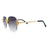 Womens Crucifix Cross Bling Rimless Rectangular Metal Frame Sunglasses