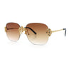 Womens Crucifix Cross Bling Rimless Rectangular Metal Frame Sunglasses