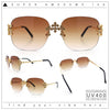 Womens Crucifix Cross Bling Rimless Rectangular Metal Frame Sunglasses