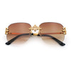 Womens Crucifix Cross Bling Rimless Rectangular Metal Frame Sunglasses