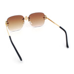 Womens Crucifix Cross Bling Rimless Rectangular Metal Frame Sunglasses
