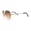 Womens Crucifix Cross Bling Rimless Rectangular Metal Frame Sunglasses