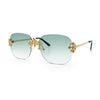 Womens Crucifix Cross Bling Rimless Rectangular Metal Frame Sunglasses