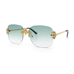 Womens Crucifix Cross Bling Rimless Rectangular Metal Frame Sunglasses
