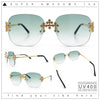 Womens Crucifix Cross Bling Rimless Rectangular Metal Frame Sunglasses