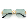 Womens Crucifix Cross Bling Rimless Rectangular Metal Frame Sunglasses