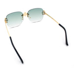 Womens Crucifix Cross Bling Rimless Rectangular Metal Frame Sunglasses
