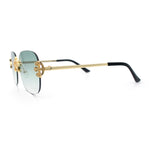 Womens Crucifix Cross Bling Rimless Rectangular Metal Frame Sunglasses