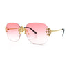 Womens Crucifix Cross Bling Rimless Rectangular Metal Frame Sunglasses